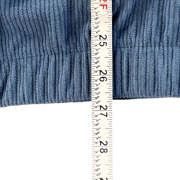 Mens Med Harrington Bomber Jacket Blue Full Zip Ribbed Corduroy Look Collared - Picture 7 of 8